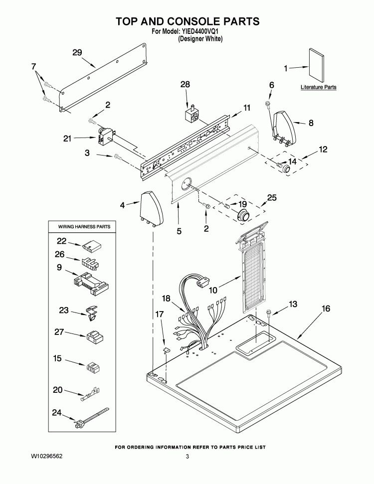 TOP AND CONSOLE PARTS Diagram and Parts List for YIED4400VQ1  Inglis Dryer