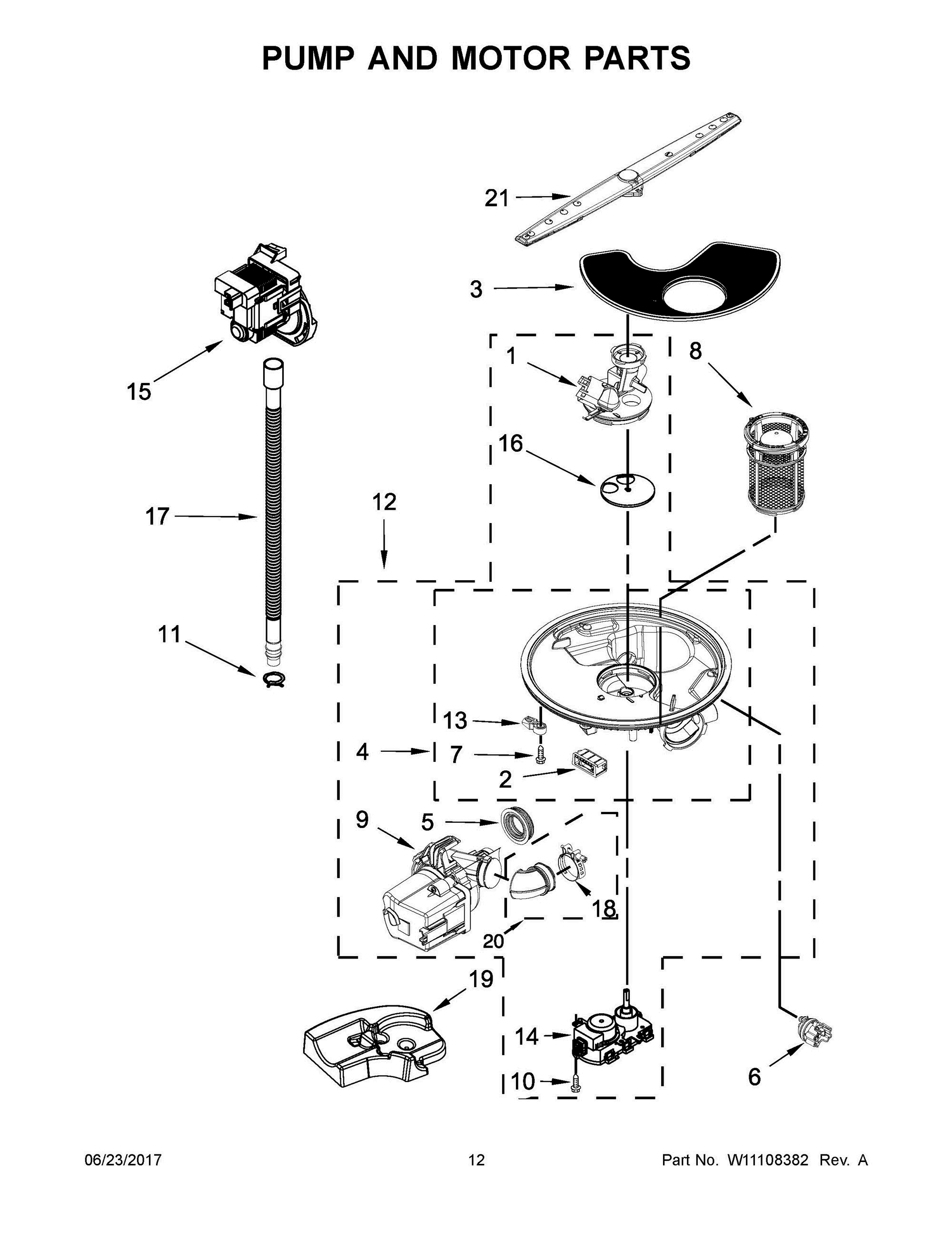 07 - PUMP AND MOTOR PARTS Diagram and Parts List for IDT830SAGS0  Whirlpool Dishwasher
