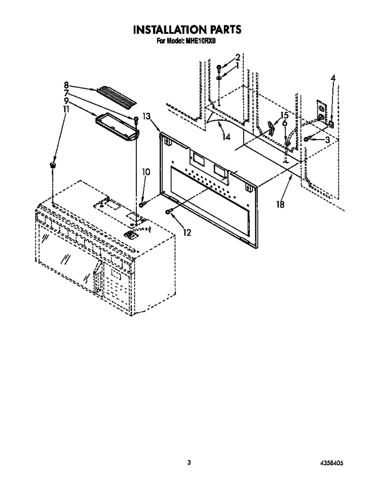 Installation Diagram and Parts List for MHE10RX0  Roper Microwave