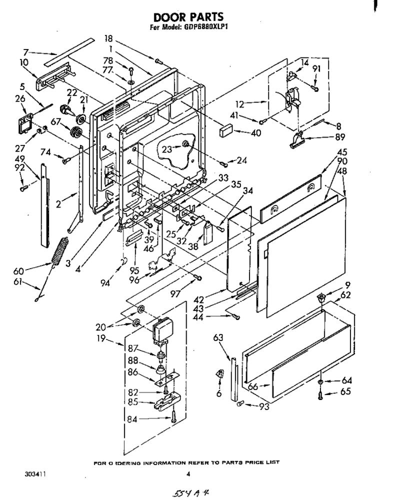 Door Diagram and Parts List for GDP6880XLP1  Whirlpool Dishwasher