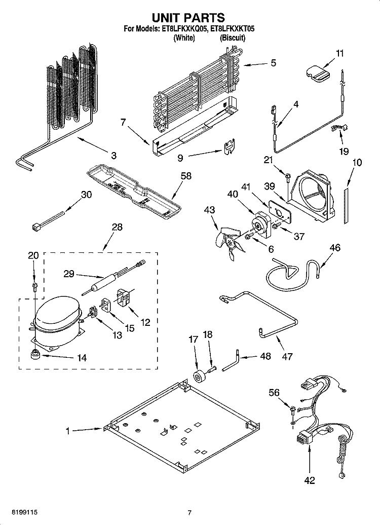 UNIT PARTS Diagram and Parts List for ET8LFKXKT05  Whirlpool Refrigerator