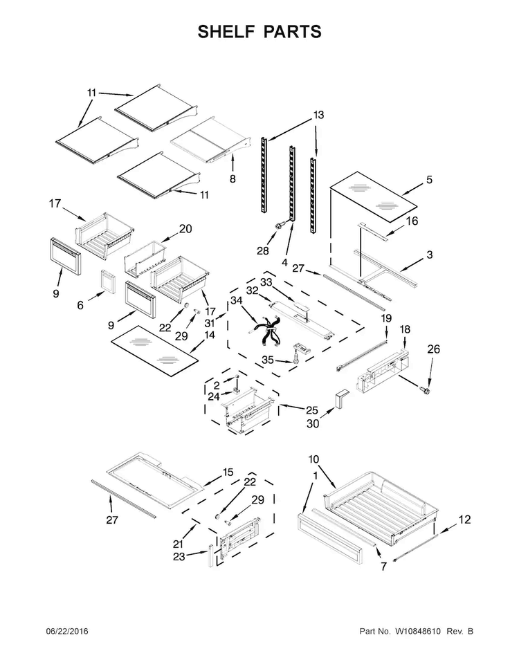 Shelf Parts Diagram and Parts List for WRF757SDEH01  Whirlpool Refrigerator
