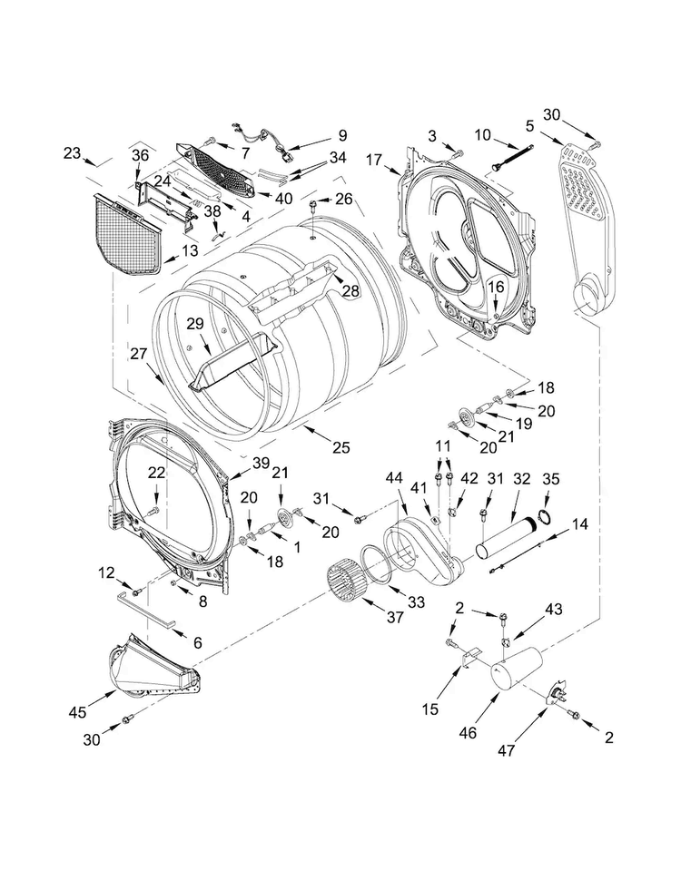 Bulkhead Parts Diagram and Parts List for 11078133410  Kenmore Dryer