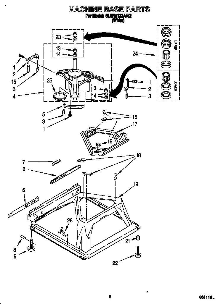 Machine Base Diagram and Parts List for 6LSR5132AW2  Whirlpool Washer