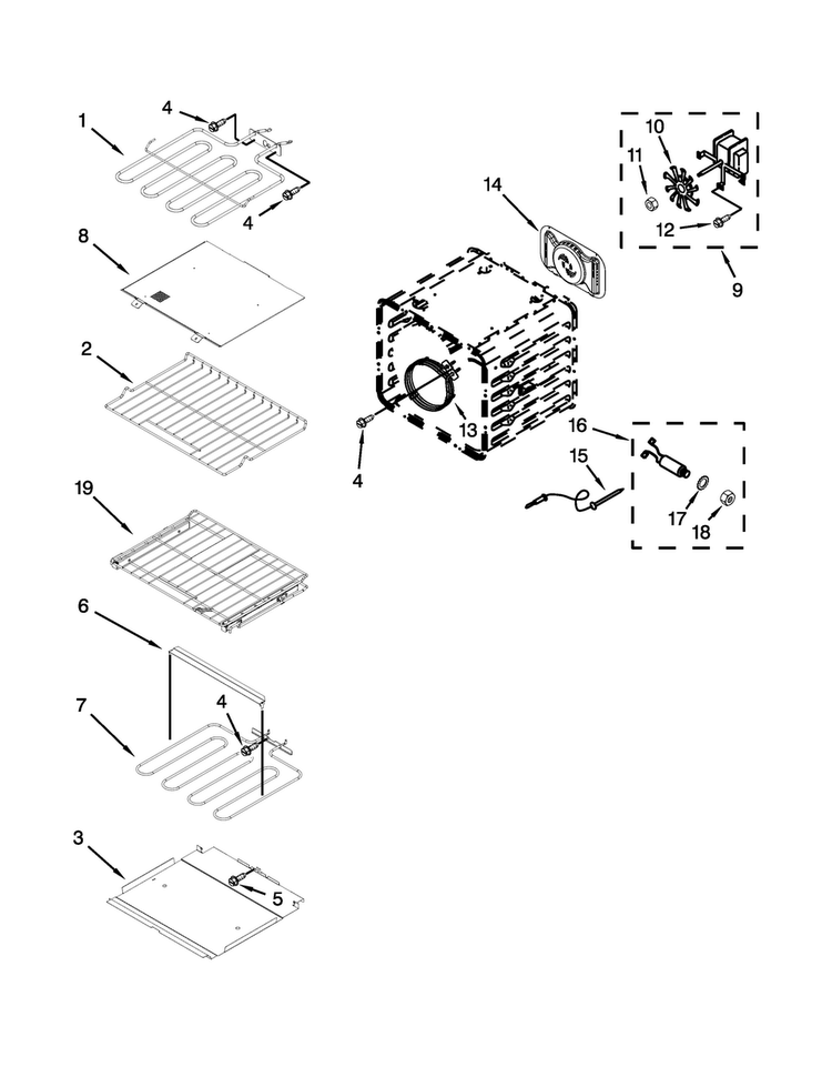 Internal Oven Parts Diagram and Parts List for KEBS209BSS01  KitchenAid Wall Oven