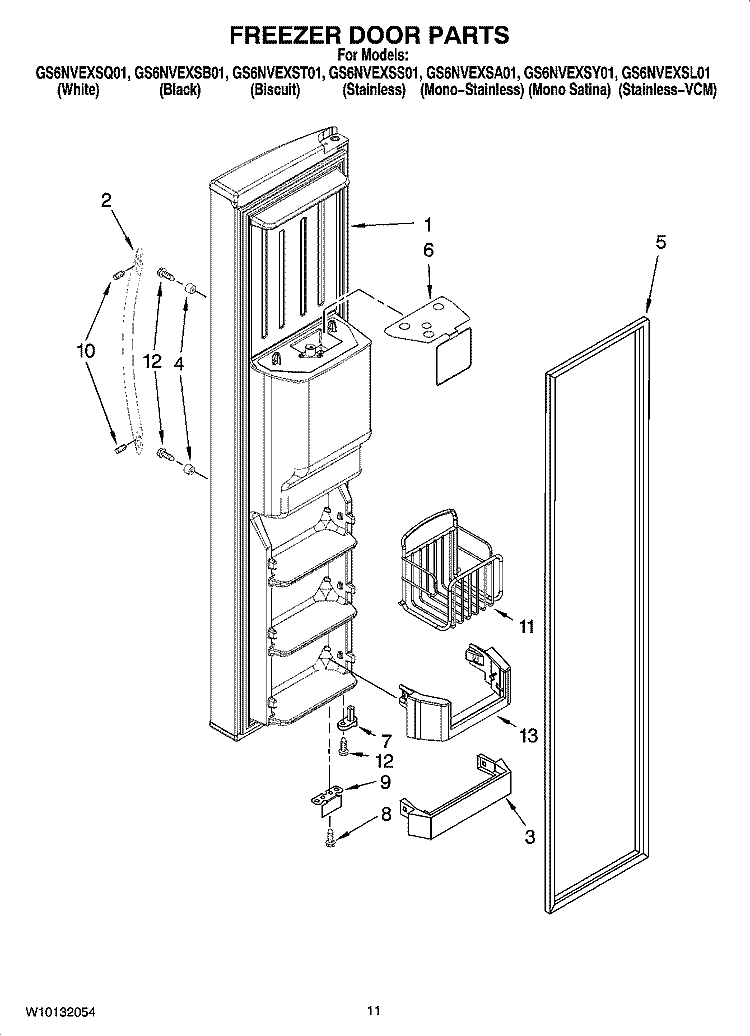 FREEZER DOOR PARTS Diagram and Parts List for GS6NVEXSB01  Whirlpool Refrigerator