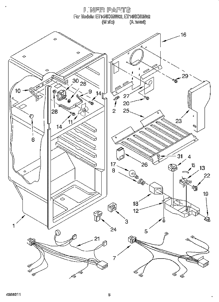 LINER, OPTIONAL Diagram and Parts List for ET14NKXGN02  Whirlpool Refrigerator