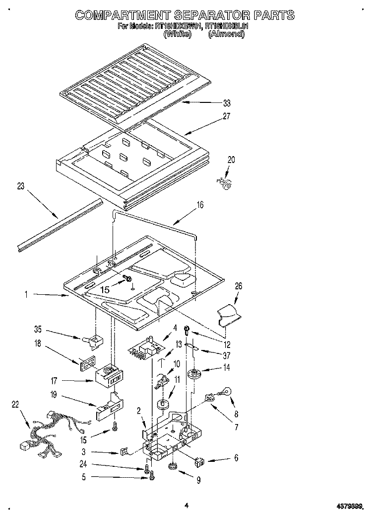 COMPARTMENT SEPARATOR Diagram and Parts List for RT18HDXBL01  Roper Refrigerator