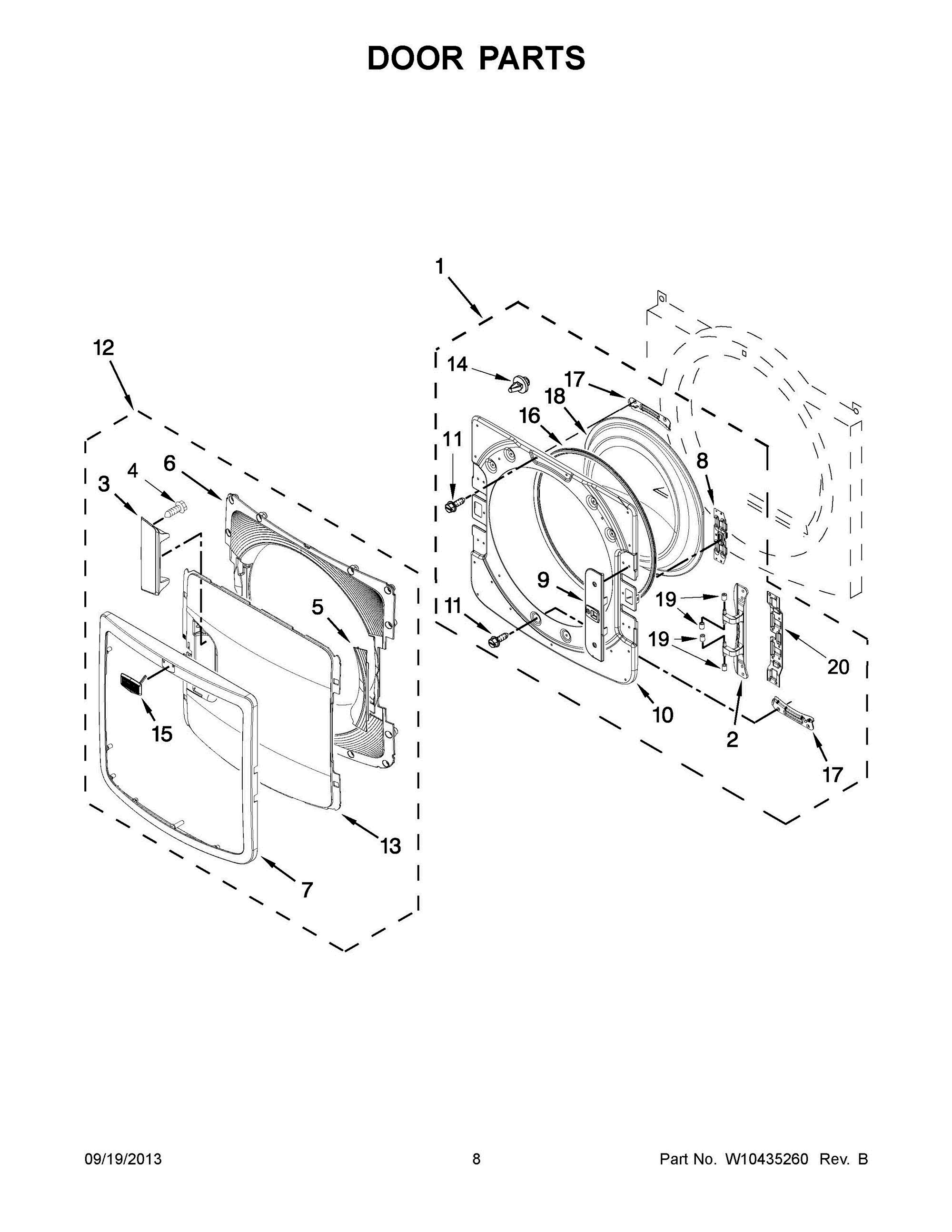 05 - DOOR PARTS Diagram and Parts List for YMED6000XW2  Whirlpool Dryer