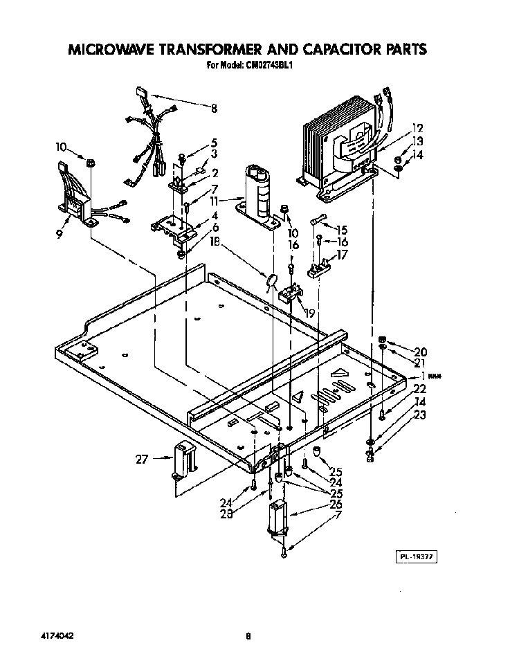 Microwave Transformer And Capacitor Diagram and Parts List for CMO2743BL1  KitchenAid Microwave