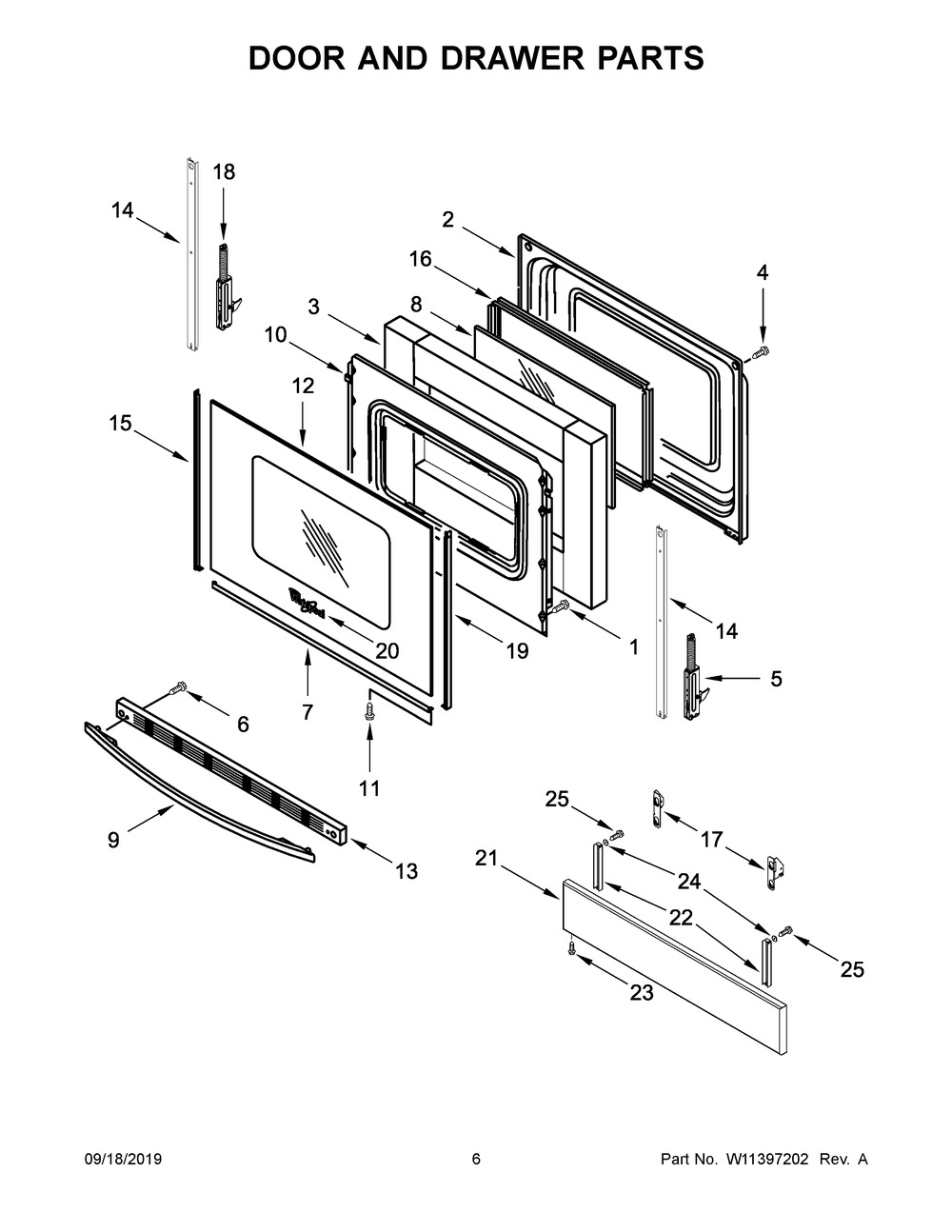 Door And Drawer Parts Diagram and Parts List for WEC310SAGB3  Whirlpool Range