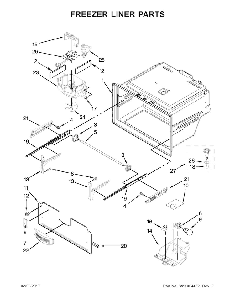 Freezer Liner Parts Diagram and Parts List for WRX735SDBM03  Whirlpool Refrigerator