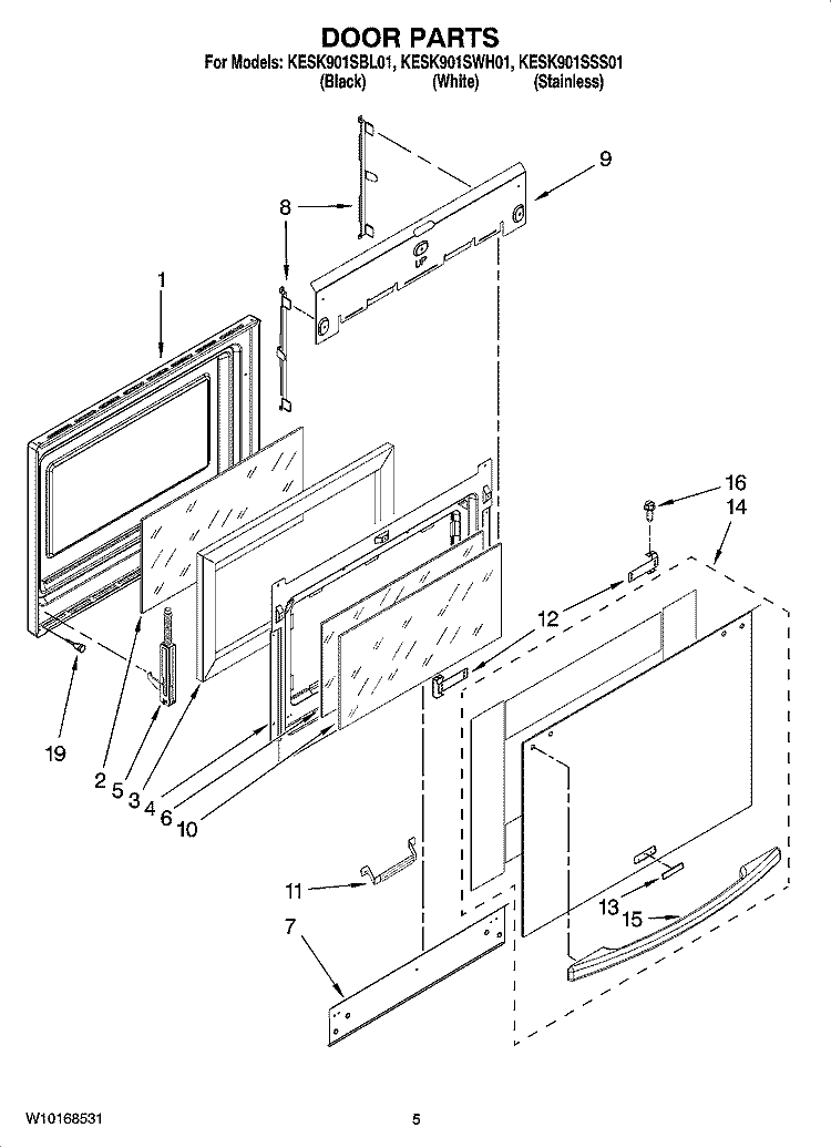 DOOR PARTS Diagram and Parts List for KESK901SSS01  KitchenAid Range
