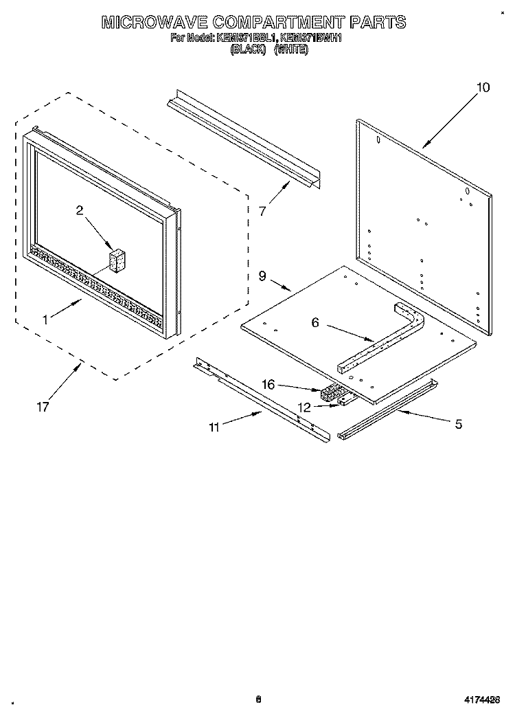 MICROWAVE COMPARTMENT Diagram and Parts List for KEMI371BBL1  KitchenAid Wall Oven