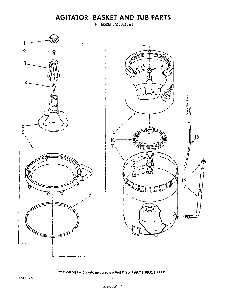 AGITATOR, BASKET AND TUB Diagram and Parts List for LA5800XSW0  Whirlpool Washer