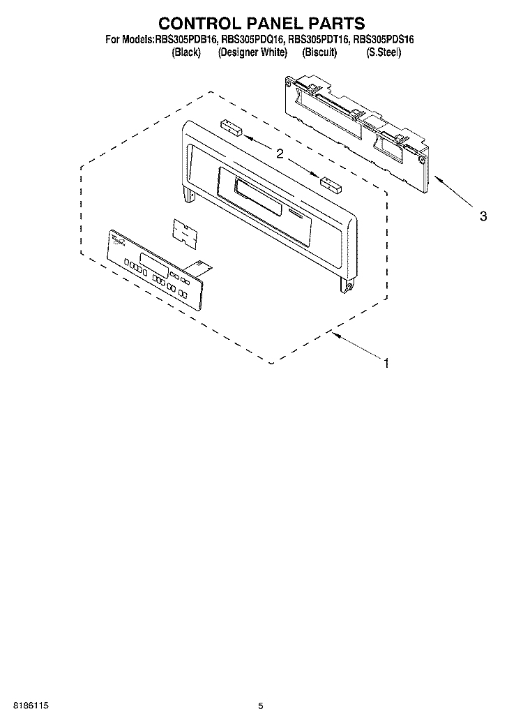 CONTROL PANEL PARTS Diagram and Parts List for RBS305PDB16  Whirlpool Wall Oven