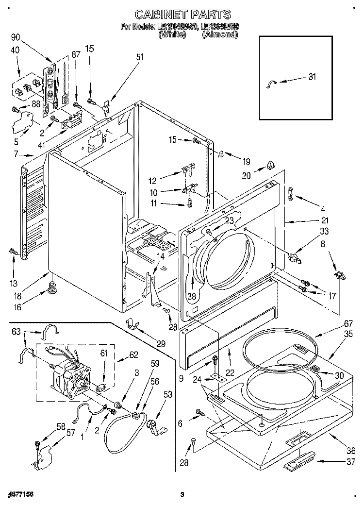 SECTION Diagram and Parts List for LER6646BW0  Whirlpool Dryer