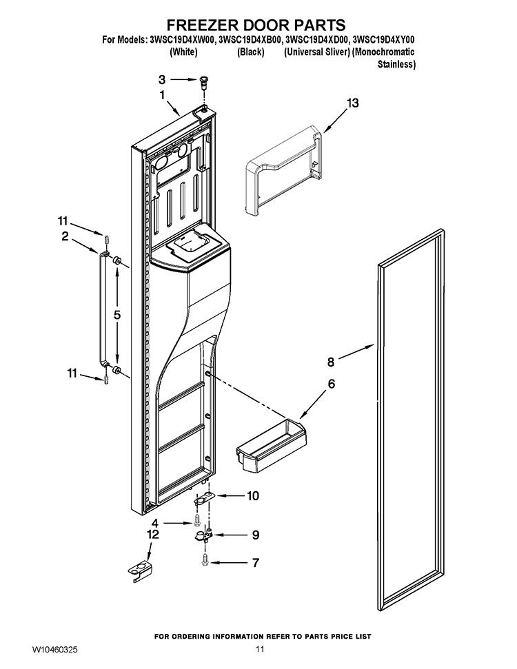 FREEZER DOOR PARTS Diagram and Parts List for 3WSC19D4XB00  Whirlpool Refrigerator