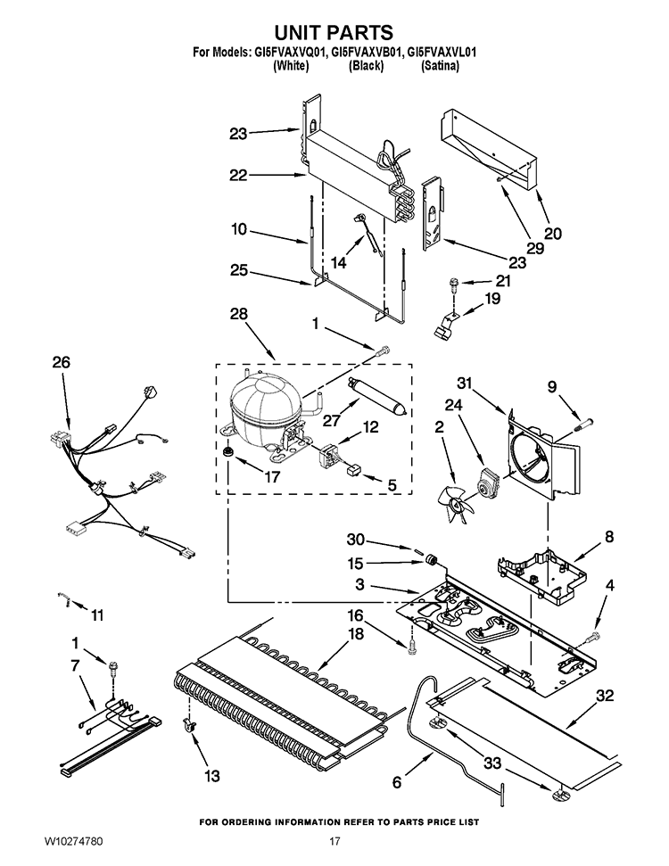 UNIT PARTS Diagram and Parts List for GI5FVAXVB01  Whirlpool Refrigerator
