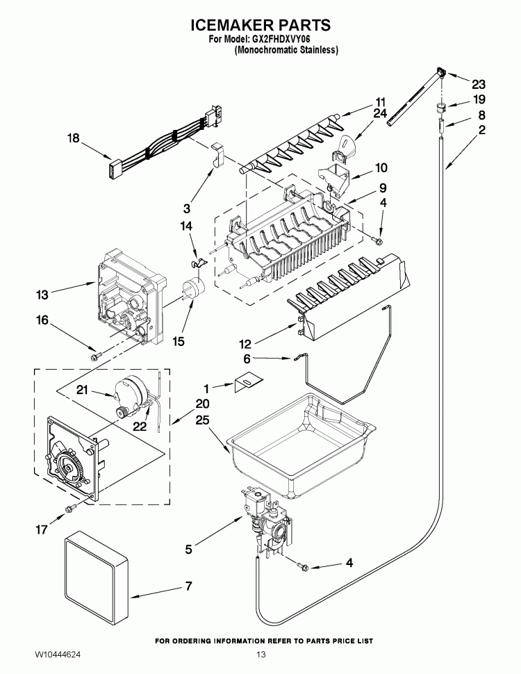 ICEMAKER PARTS Diagram and Parts List for GX2FHDXVY06  Whirlpool Refrigerator