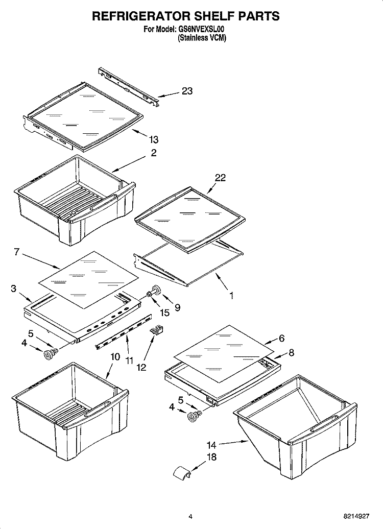 REFRIGERATOR SHELF PARTS Diagram and Parts List for GS6NVEXSL00  Whirlpool Refrigerator