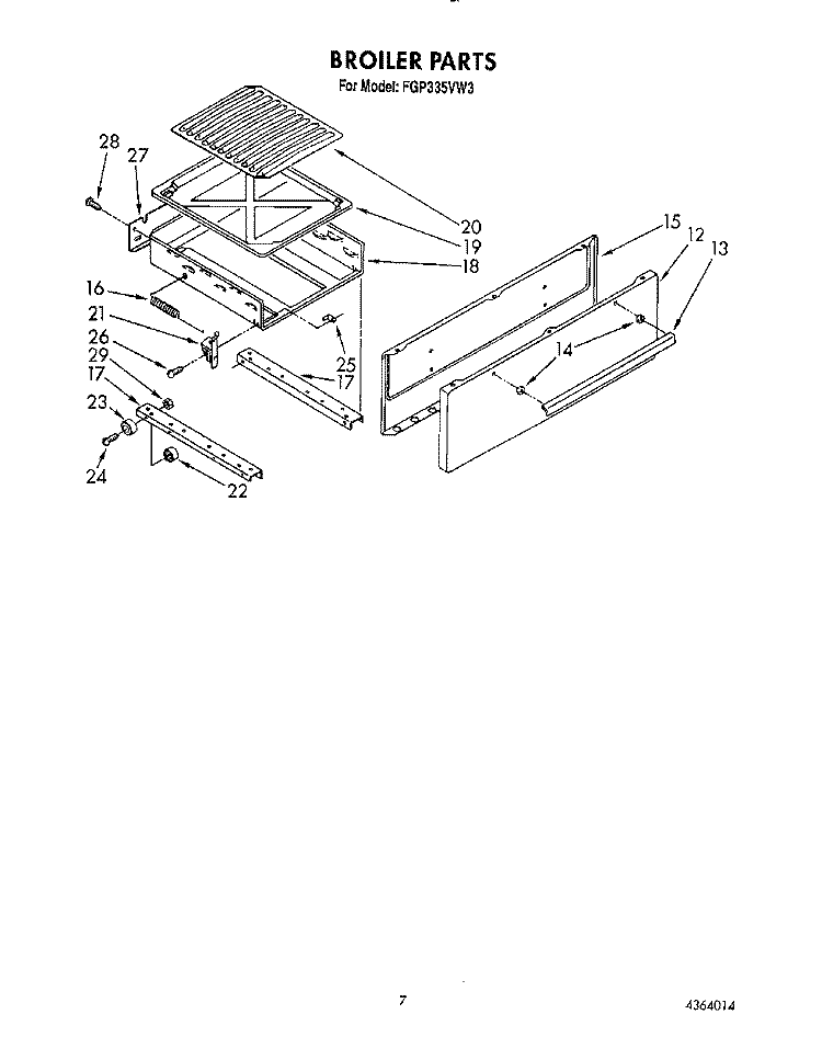 BROILER Diagram and Parts List for FGP335VL3  Roper Range