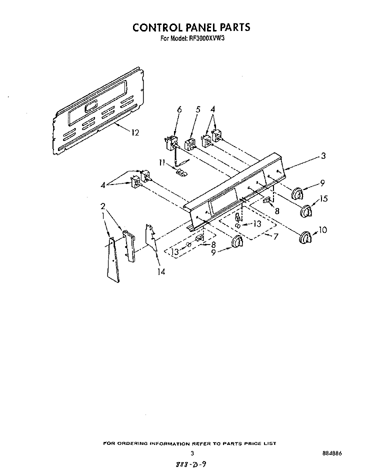 CONTROL PANEL Diagram and Parts List for RF3000XVN3  Whirlpool Range