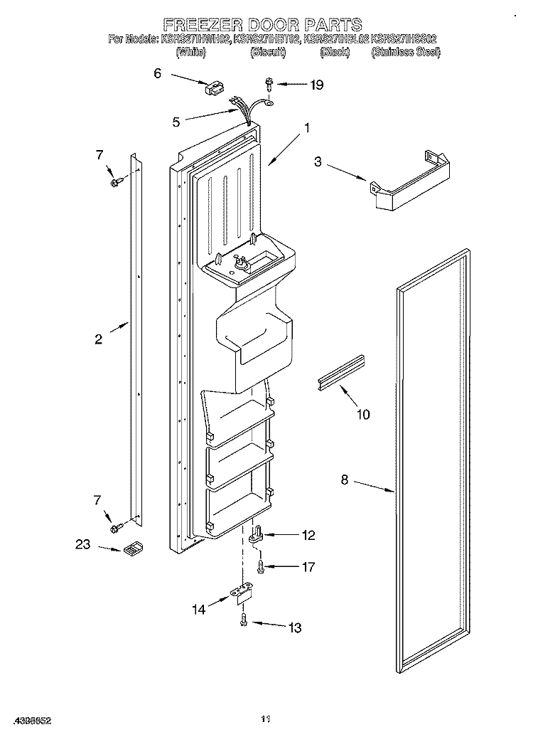 FREEZER DOOR Diagram and Parts List for KSRS27IHWH02  KitchenAid Refrigerator