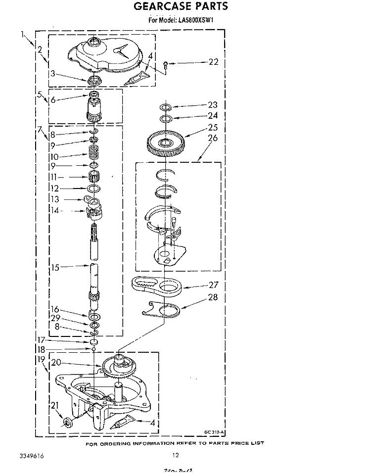 GEARCASE Diagram and Parts List for LA5800XSW1  Whirlpool Washer