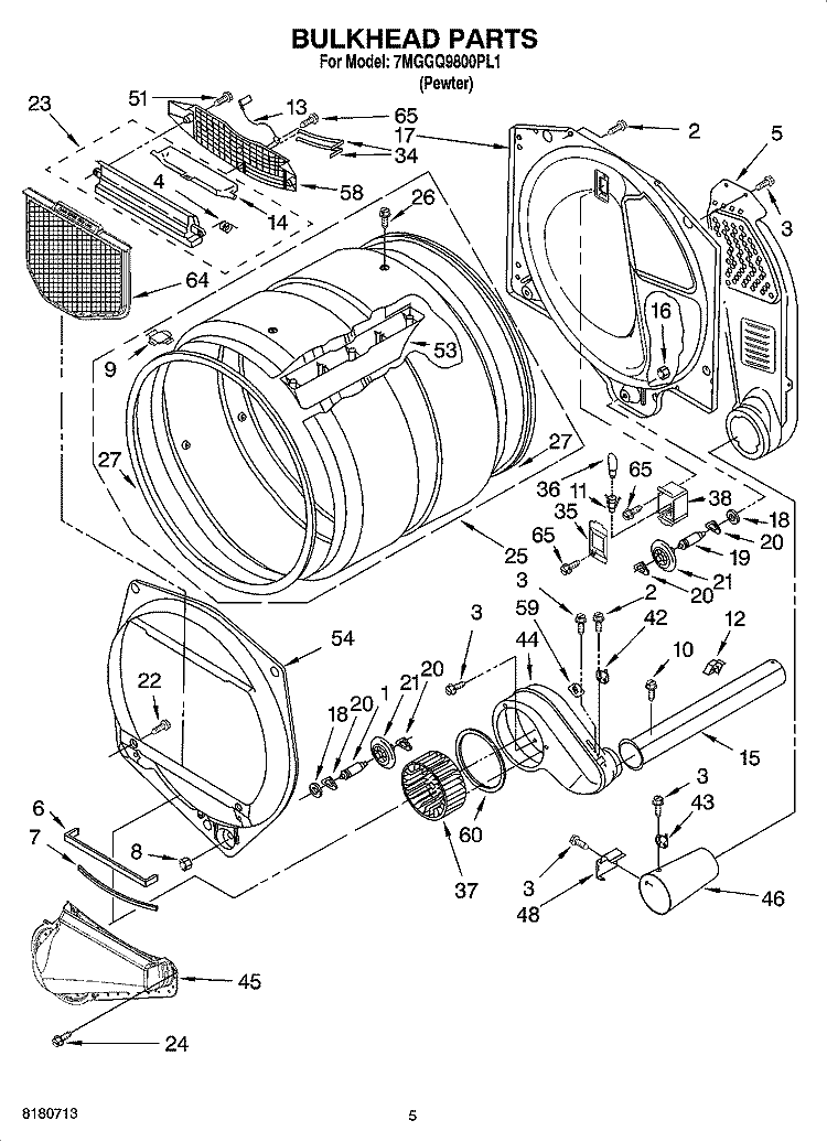 BULKHEAD PARTS Diagram and Parts List for 7MGGQ9800PL1  Whirlpool Dryer