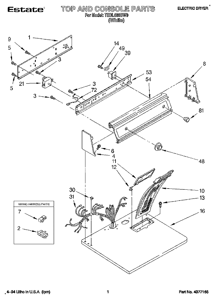 SECTION Diagram and Parts List for TEDL400BW0  Whirlpool Dryer
