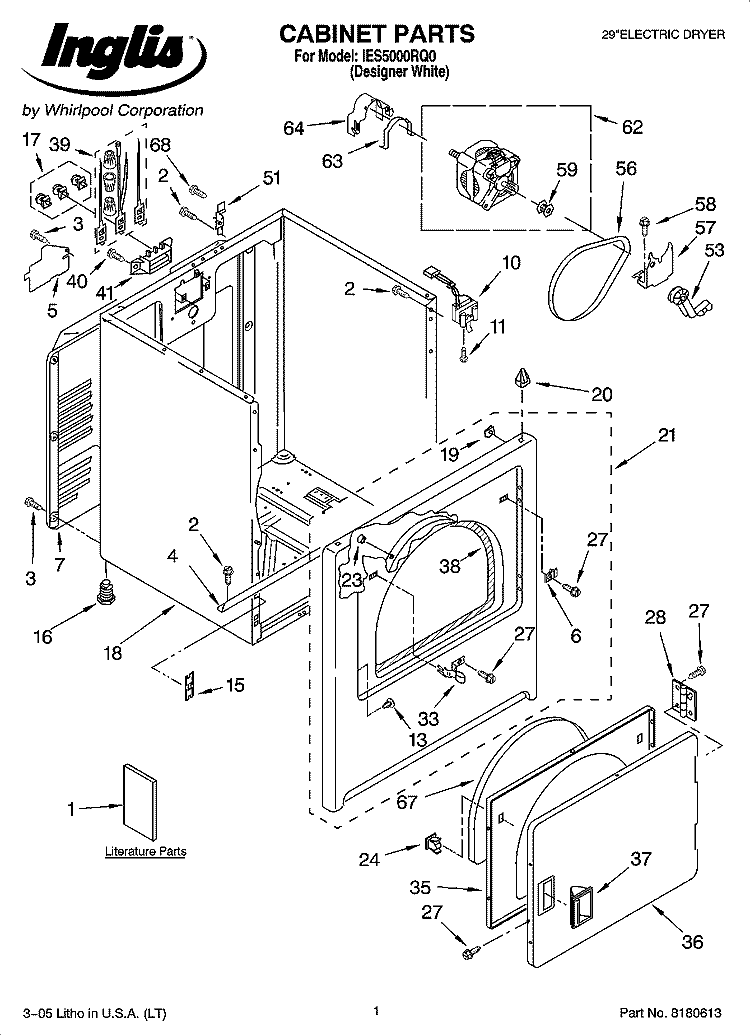 CABINET PARTS Diagram and Parts List for IES5000RQ0  Inglis Dryer