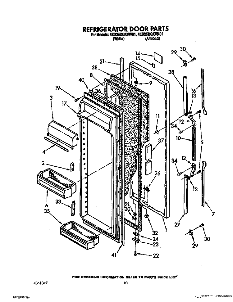 REFRIGERATOR DOOR Diagram and Parts List for 4ED25DQXVW01  Whirlpool Refrigerator