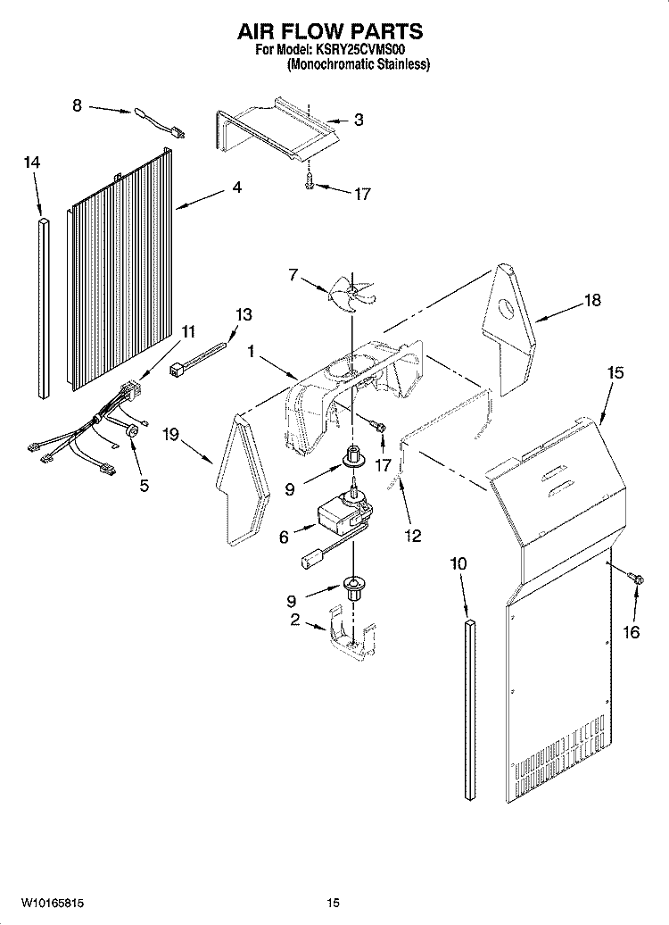 AIR FLOW PARTS Diagram and Parts List for KSRY25CVMS00  KitchenAid Refrigerator