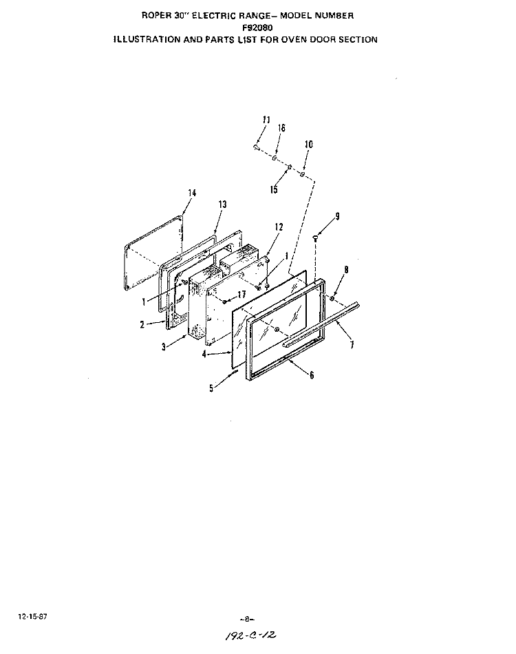F92080 Diagram and Parts List for F9208W0  Roper Range