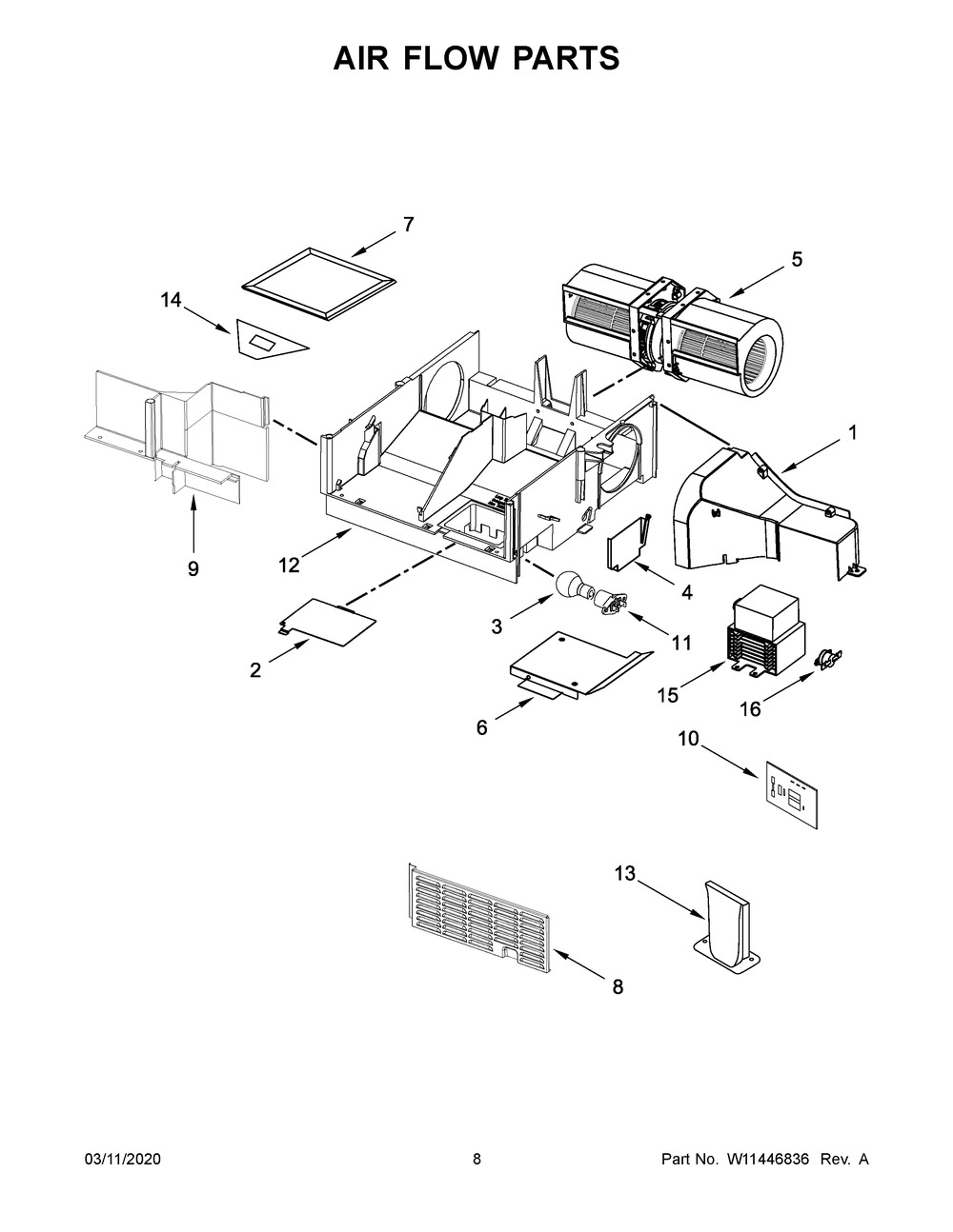 Air Flow Parts Diagram and Parts List for UMV1160CS9  Whirlpool Microwave