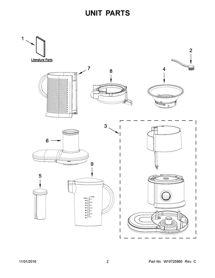 Unit Parts Diagram and Parts List for KVJ0333OB0  KitchenAid Juicer