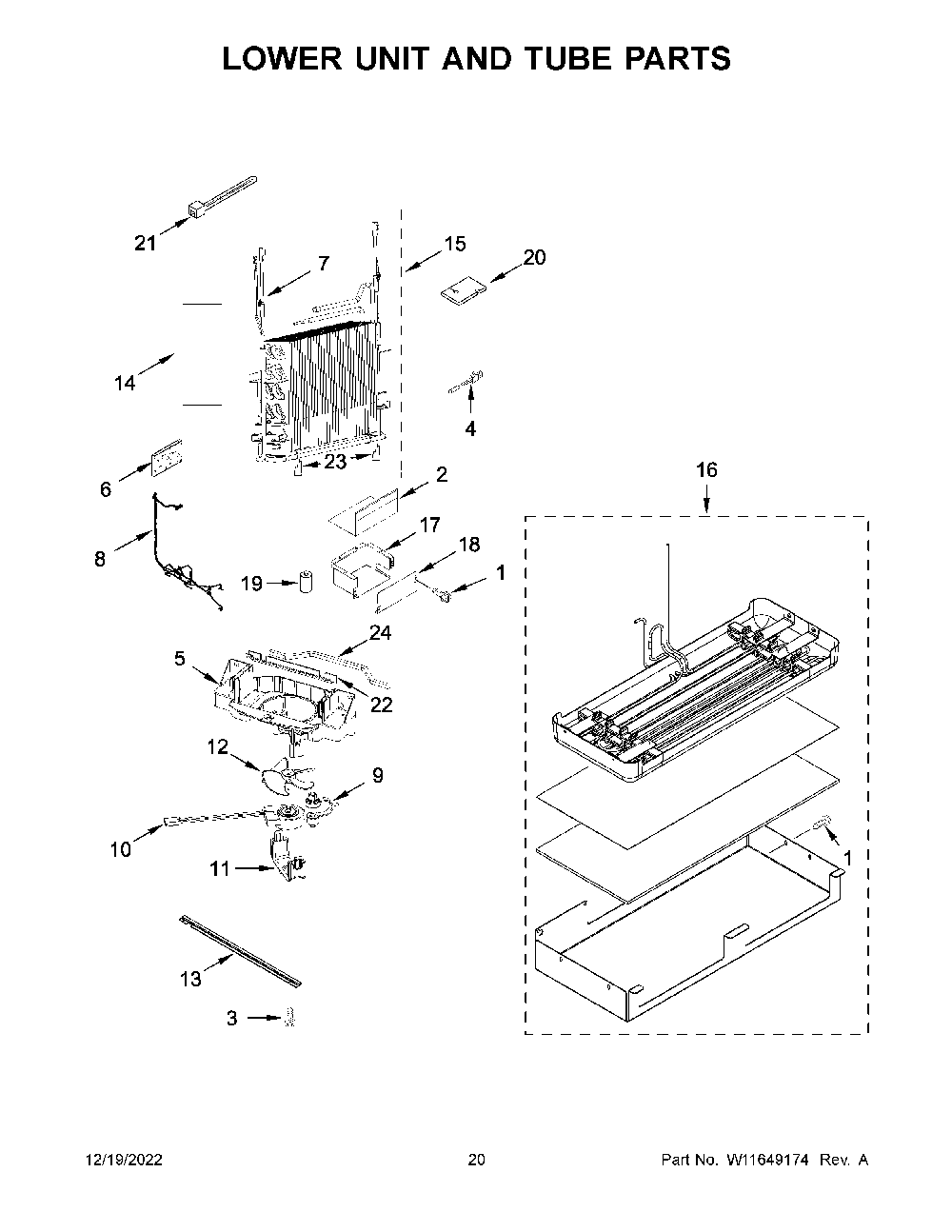 Lower Unit And Tube Parts Diagram and Parts List for KBFN502EBS05  KitchenAid Refrigerator