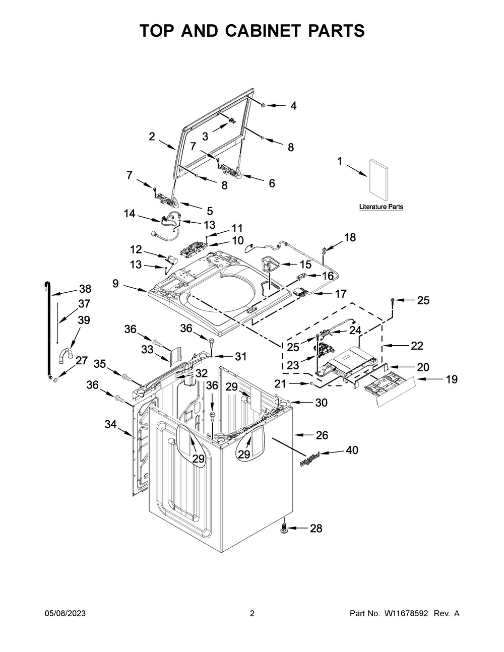 Top And Cabinet Parts Diagram and Parts List for WTW6157PB0  Whirlpool Washer