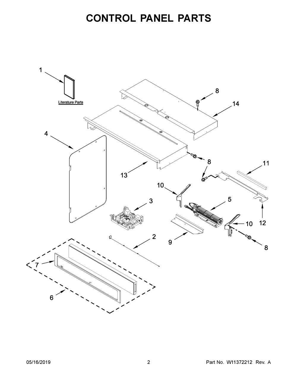 Control Panel Parts Diagram and Parts List for WOC75EC7HS03  Whirlpool Microwave Oven Combo