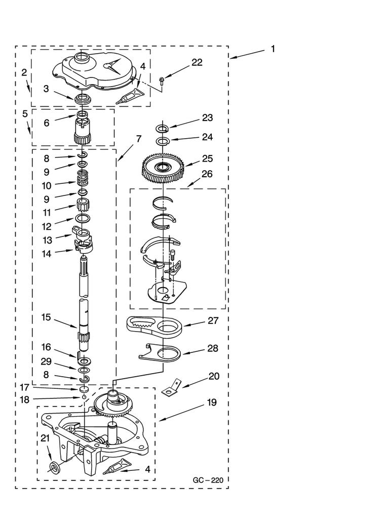 Gearcase Parts Diagram and Parts List for 11087842700  Kenmore Washer Dryer Combo