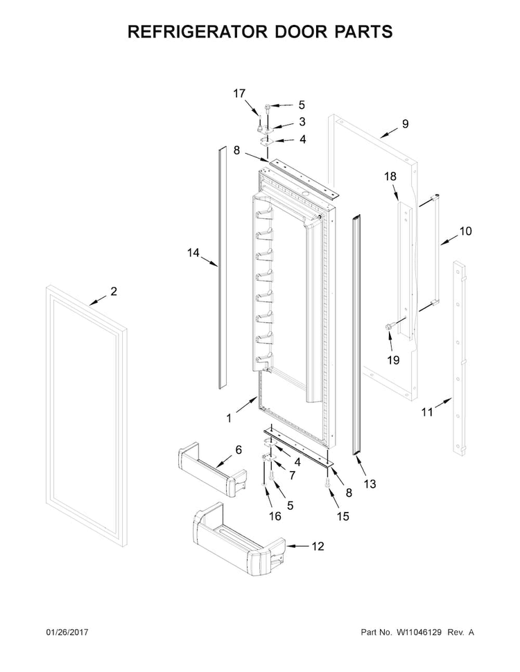 Refrigerator Door Parts Diagram and Parts List for KBFN406ESS01  KitchenAid Refrigerator