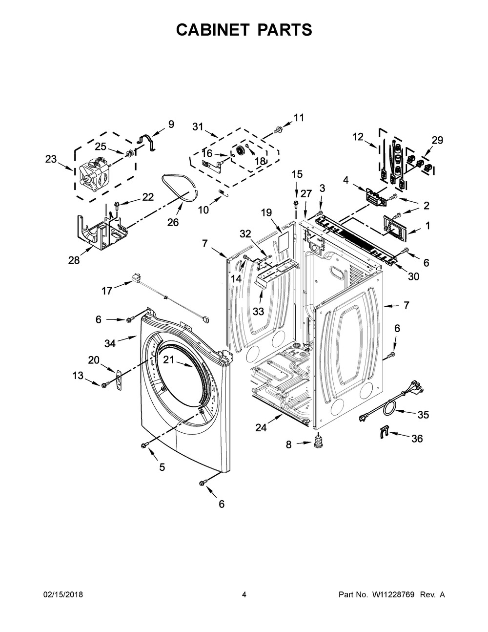 Cabinet Parts Diagram and Parts List for YWED85HEFC2  Whirlpool Dryer