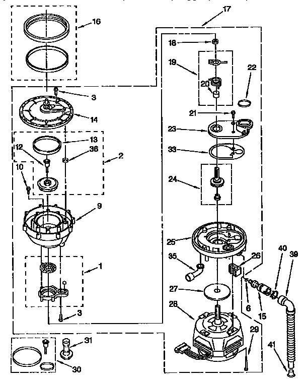 Pump And Motor Diagram and Parts List for KUDI23HBW0  KitchenAid Dishwasher