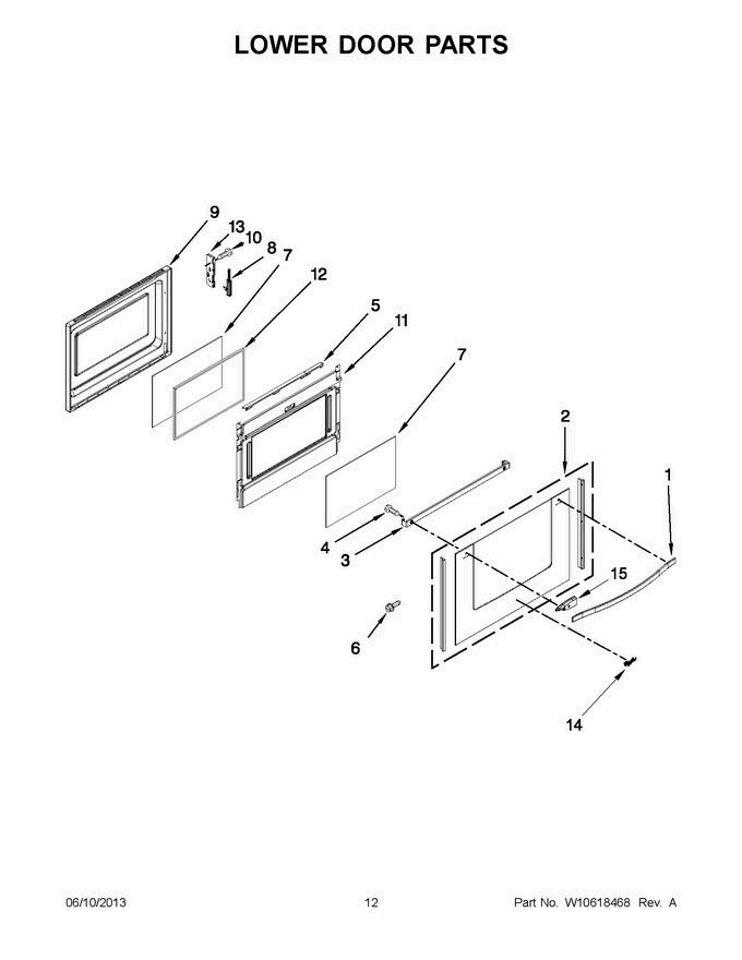 06 - Lower Door Parts Diagram and Parts List for YWGE755C0BH0  Whirlpool Range