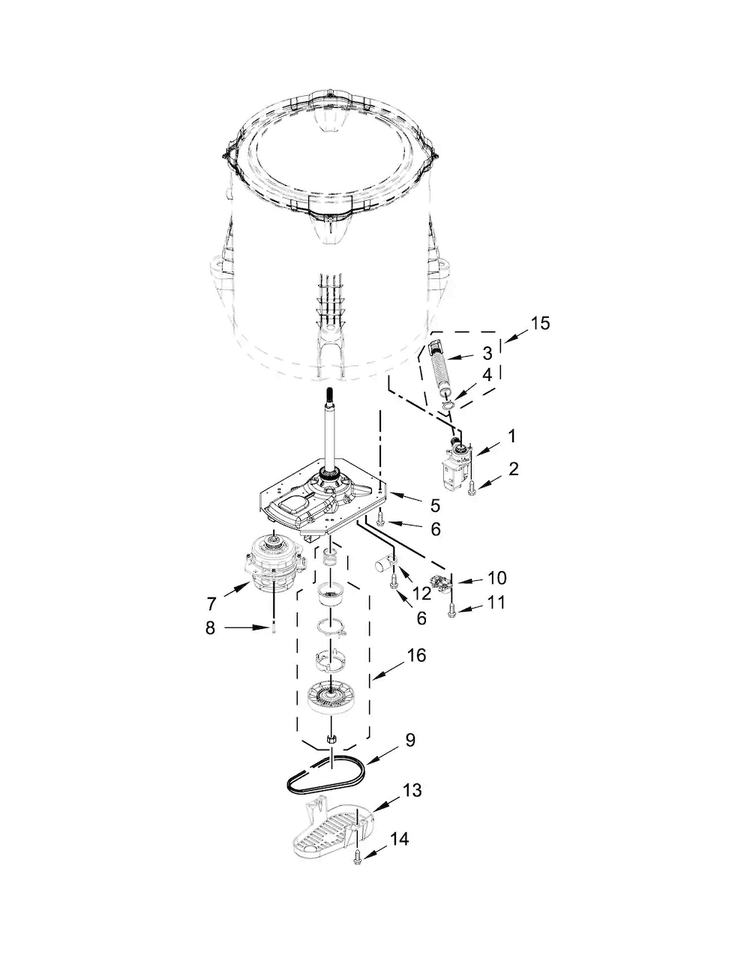 Gearcase, Motor And Pump Parts Diagram and Parts List for 7MWTW9920EM0  Whirlpool Washer