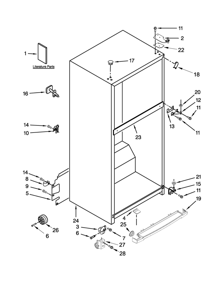 Cabinet Parts Diagram and Parts List for WRT359SFYF01  Whirlpool Refrigerator
