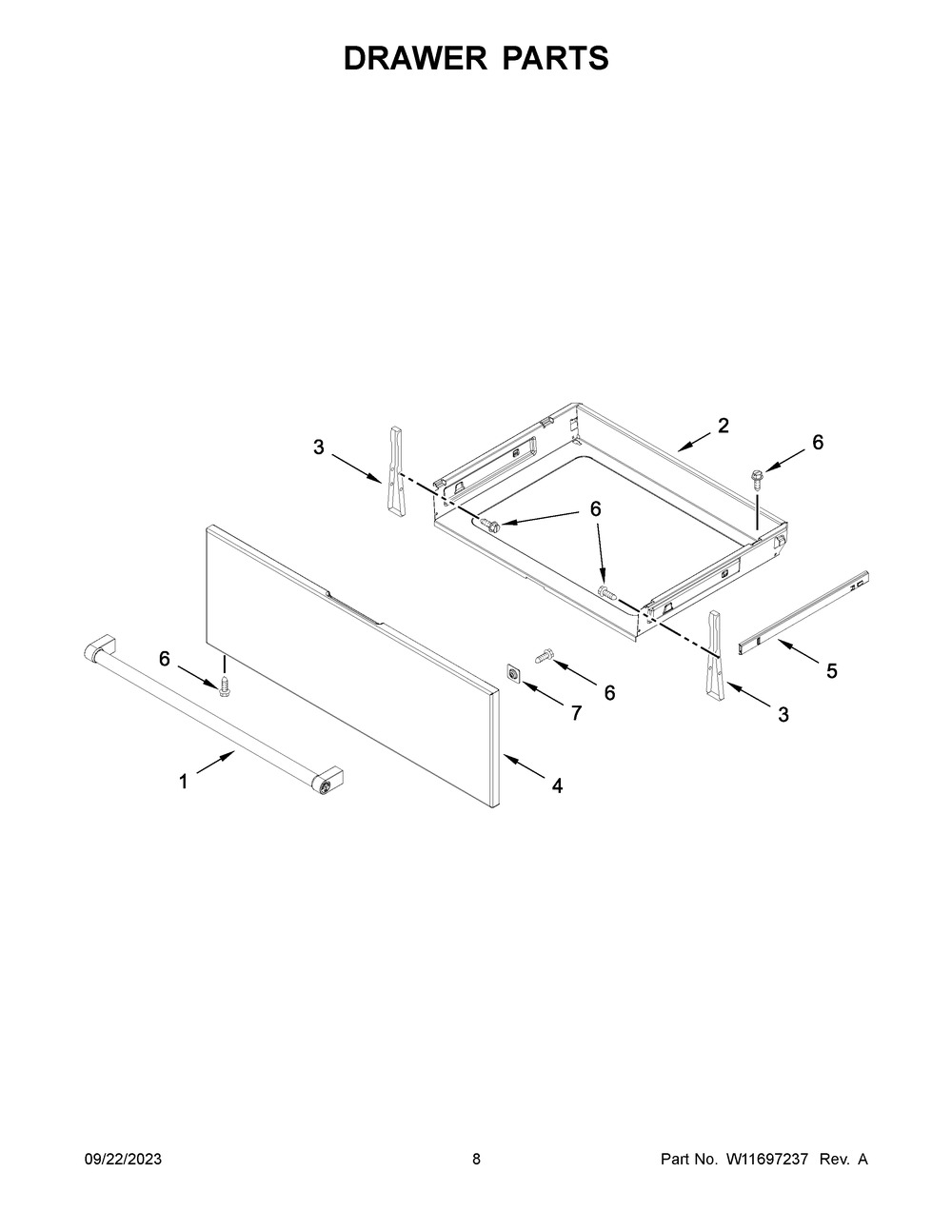 Drawer Parts Diagram and Parts List for KSEG700ESS7  KitchenAid Range