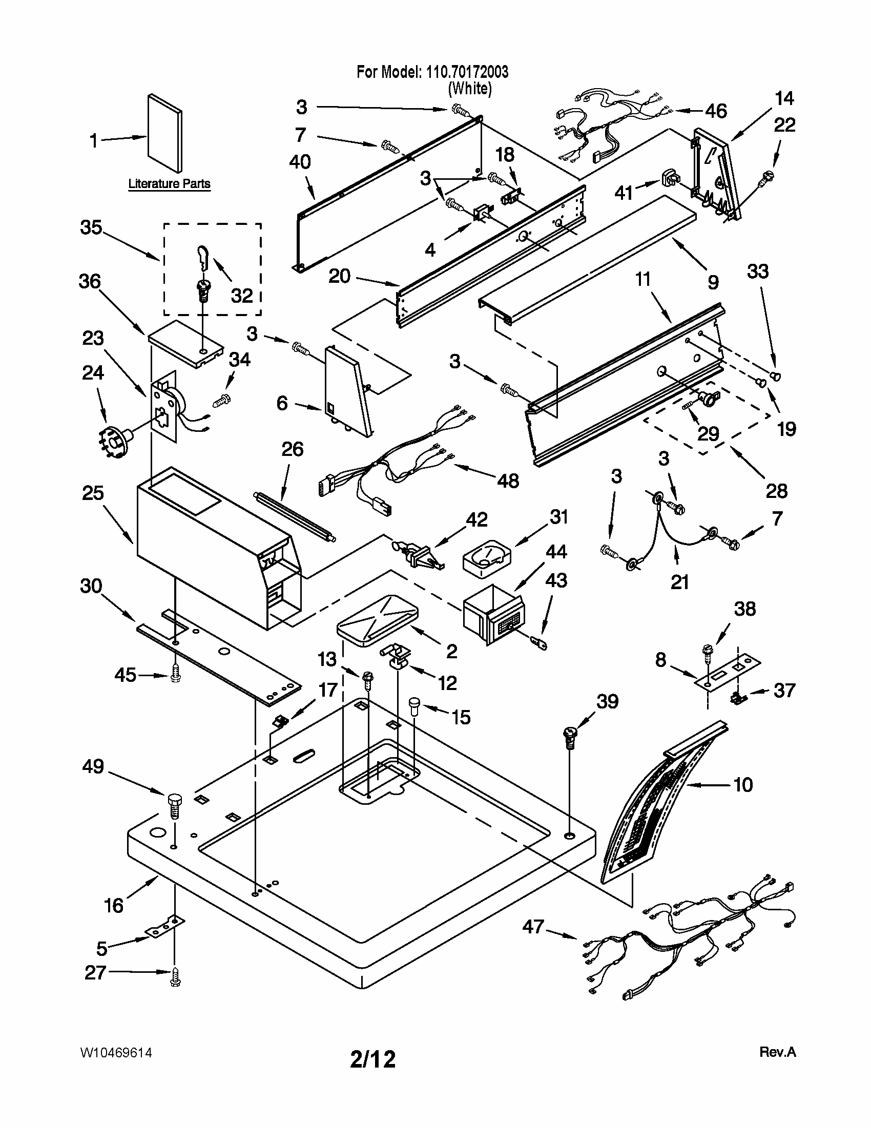 Top And Console Parts Diagram and Parts List for 11070172003  Kenmore Dryer