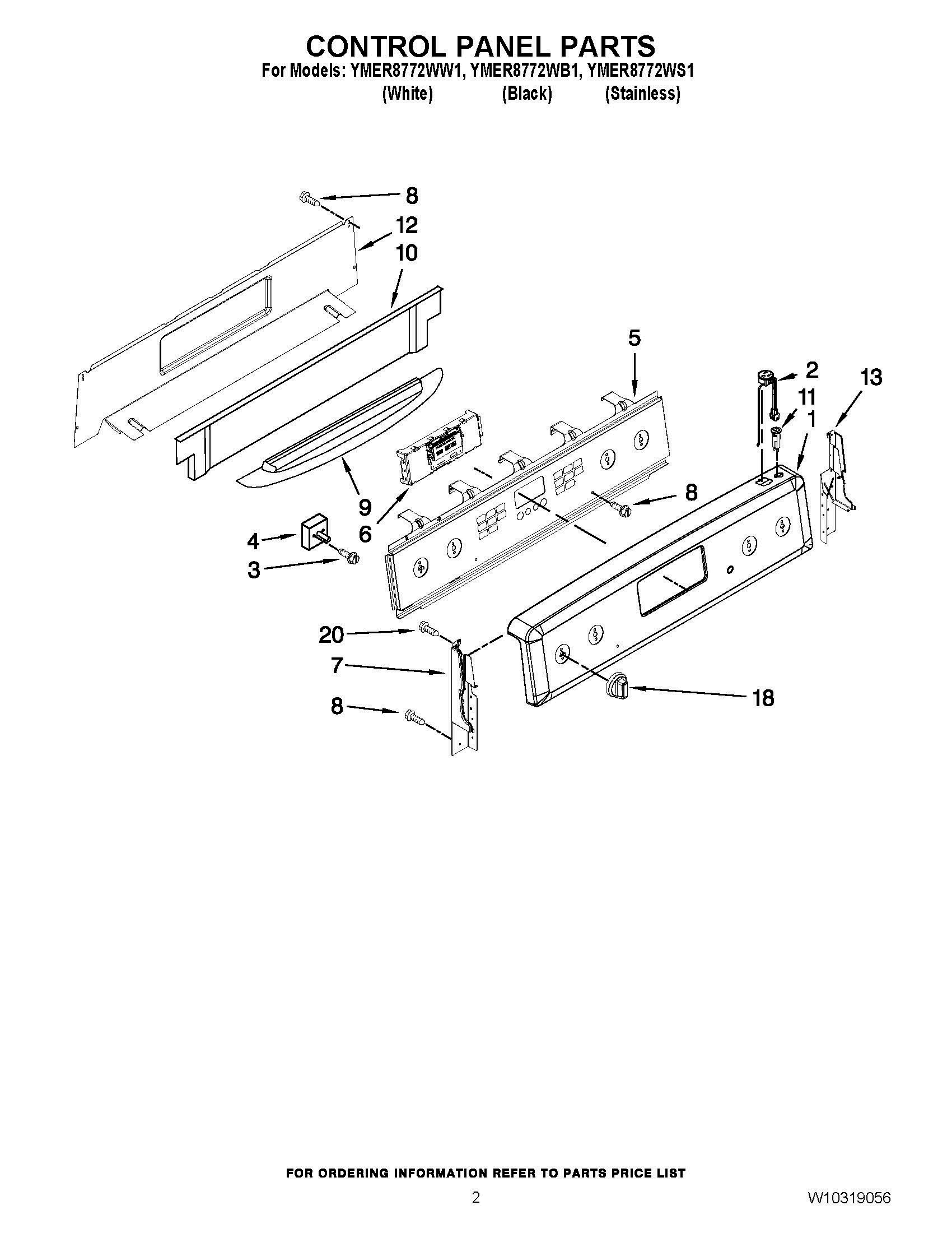 02 - CONTROL PANEL PARTS Diagram and Parts List for YMER8772WB1  Whirlpool Range